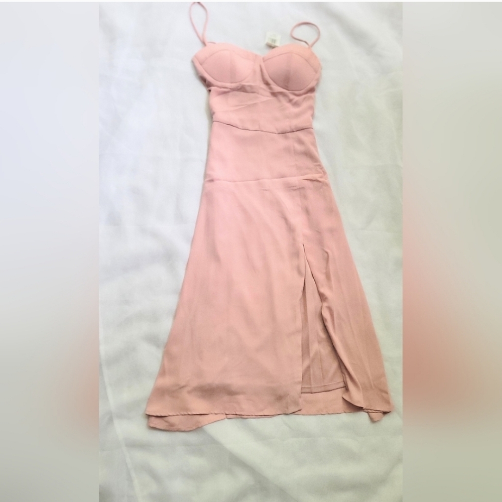 NWT! Pink Socialite Summer Sweetheart Midi Women's Blush Side Slit Dress Small - Picture 10 of 11